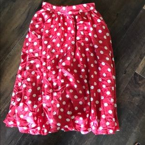 Red + white polka dot midi skirt